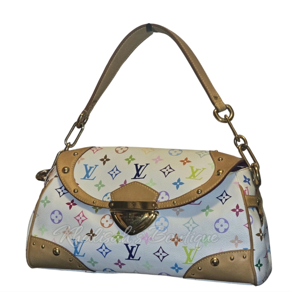 Rare! Louis Vuitton LV X Takashi BEVERLY White Multicolor Monogram Bag Blanco MM - Picture 8 of 16